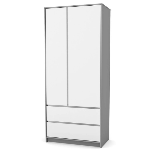 Dvoudveřová šatní skříň Lovitto Gekko. 90х50х207cm. Bílá / Grafitová